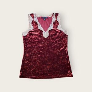 Vintage Y2k Banana Republic burgundy velour lace trim v-neck sleeveless tank top